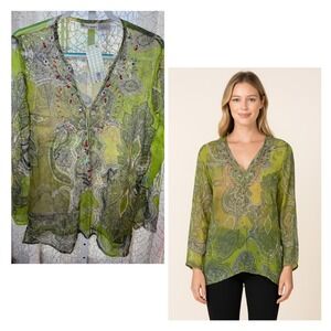 Bitter Apple Sheer Beaded Tunic Top – Women's‎ Size L NWT